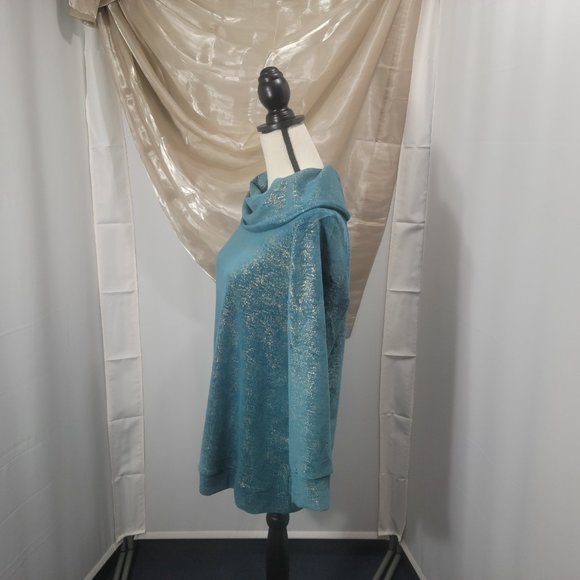 d & co, Denim and Company, aqua green with flecks of gold, small sweat shirt - Picture 3 of 4